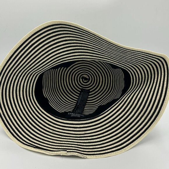 Zara Womens Striped Wide-Brim Sun Hat Size M Black & White - Picture 3 of 7